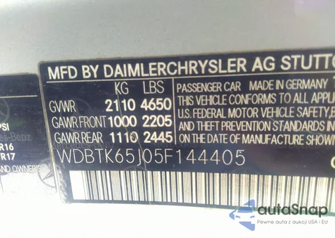 2005 Mercedes-Benz Clk 320 из США, поврежденный, VIN WDBTK65J05F144405